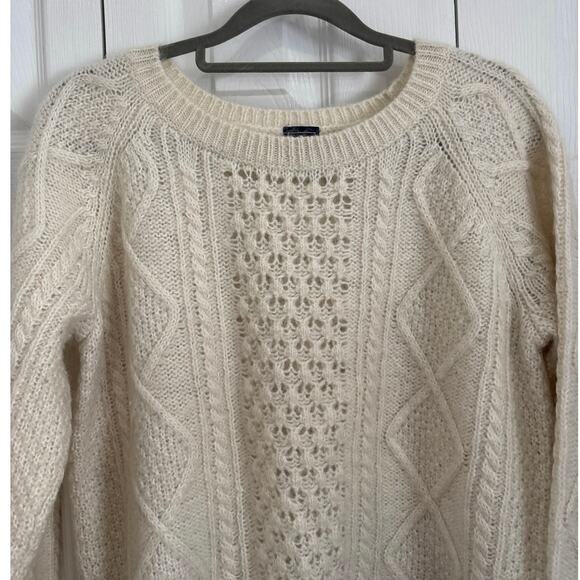 GAP Wool Mohair Blend Fisherman Sweater – Cream & Gray, Size Medium - Picture 2 of 7